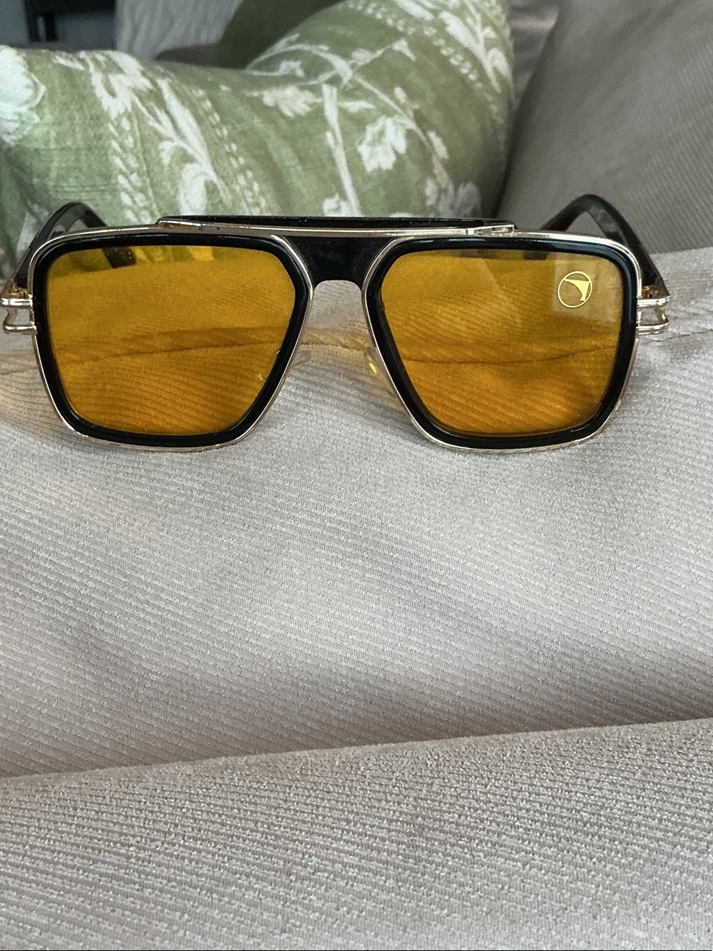 Rectangular Black Frame Sunglasses with Amber Lenses - Picture 5 of 5